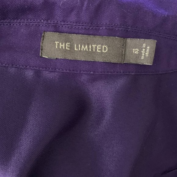 Limited Button Up Shift Dress 12 Purple Tie Belt Short Sleeve Collar Knee Length - Picture 7 of 7